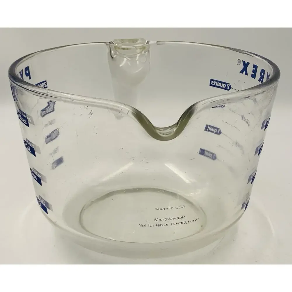 PYREX 8-Cups 64oz 2 Quarts Blue Lettering Glass Measuring Cup USA